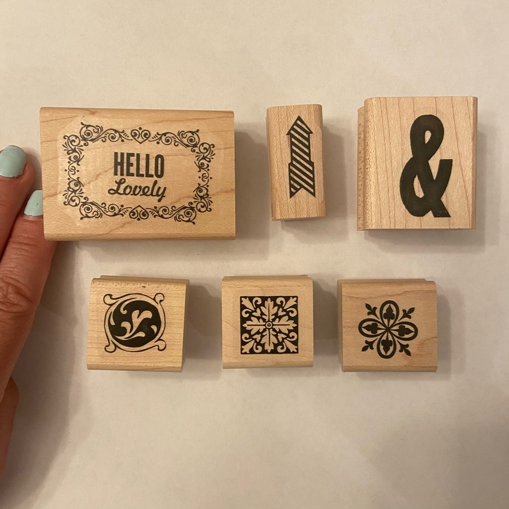 Lot of 6 Wooden Rubber Stamps- New and unused